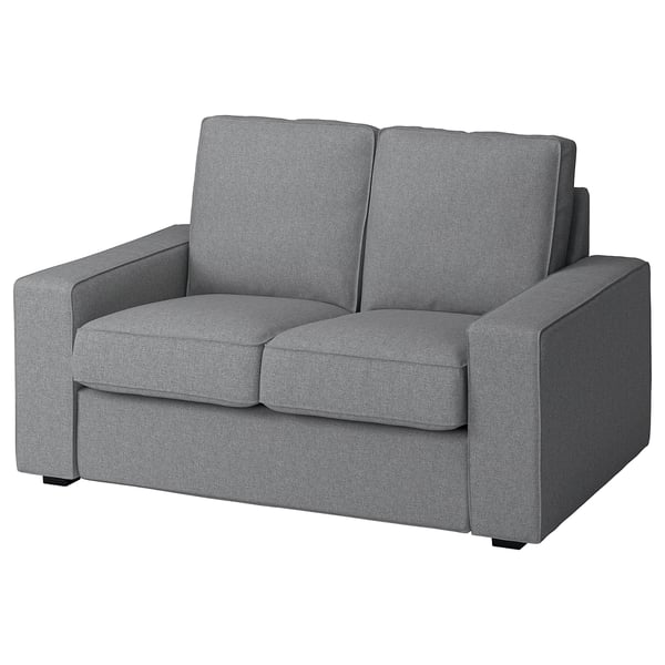 Grey KIVIK compact 2-seat sofa; modern design, soft upholstery, low armrests.