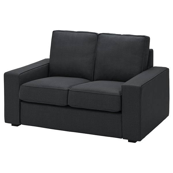 KIVIK two-seat sofa, dark grey, soft textured fabric, low armrests, rectangular, comfortable.