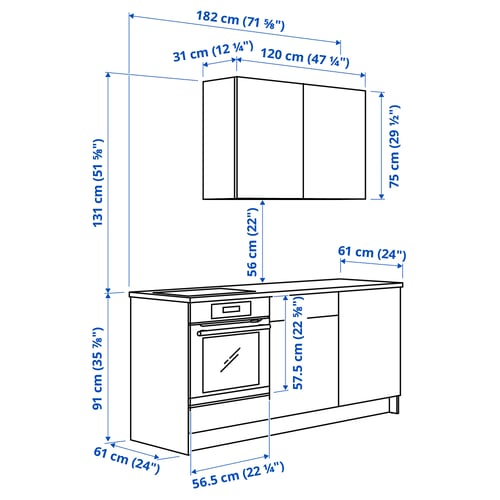 KNOXHULT Kitchen, white frame, 180x61x220 cm
