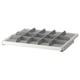 A KOMPLEMENT pull-out tray with multiple compartments. White fibreboard, grey divider, perfect for organising scarves and ties.