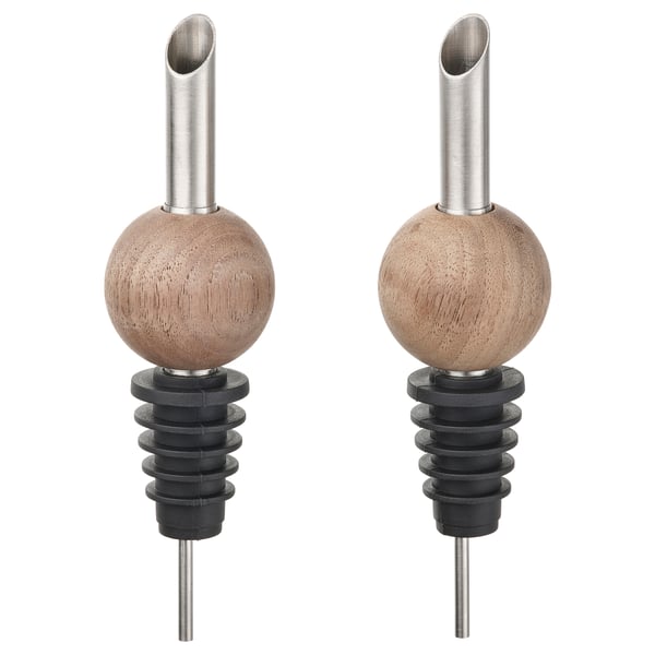 KRÖSAMOS wood & steel drip stoppers, brown, round, elegant design for elegant bottles.