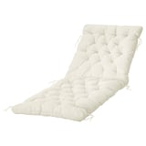A white KUDDARNA sun lounger pad with tufted design, made from recycled polyester and polyurethane foam. It ties for secure attachment.