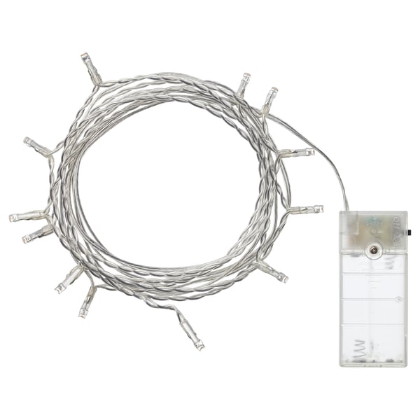 Led light string w/ battery box, silver, tangled design, efficient & decorative.