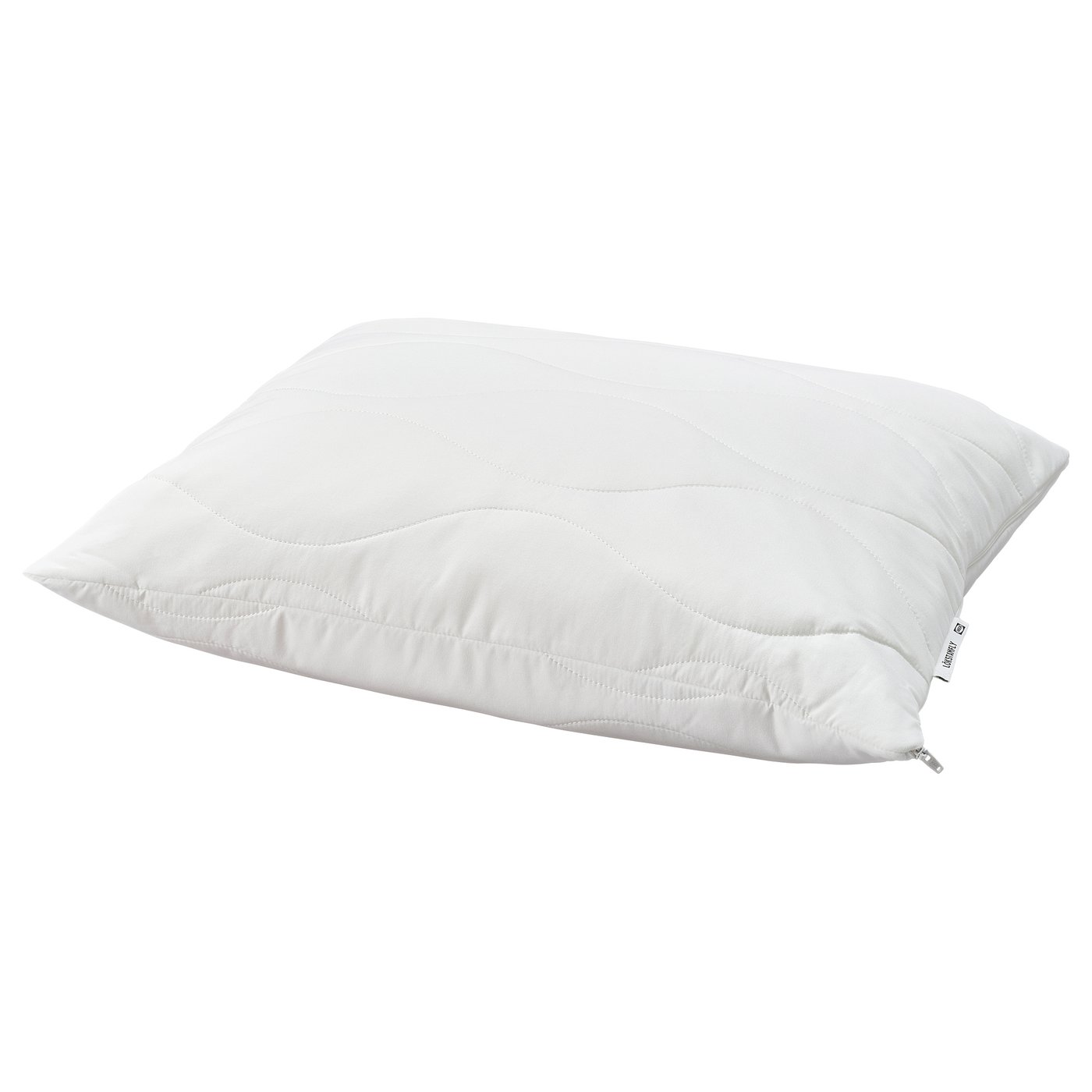 LÖKSTAMFLY white ergonomic pillow, shredded memory foam, zip detail, quilted soft cover, back & side sleeper comfort.
