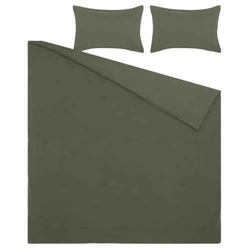 LUKTVICKER green bedding set with cotton comforter and pillow shams.