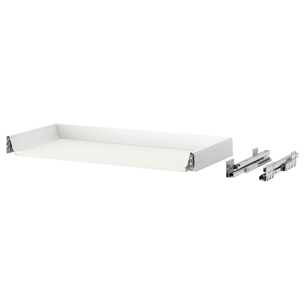 MAXIMERA white drawer; smooth, rectangular, with silver runners, ideal for storage.
