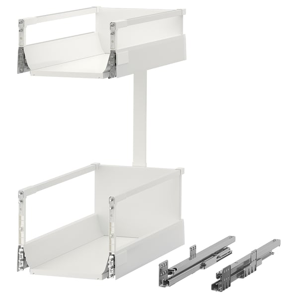 MAXIMERA white pull-out storage unit, steel, rectangular, with smooth runners.