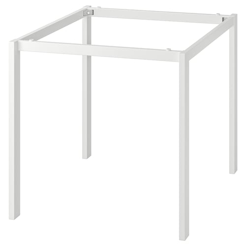 A white MELLTORP metal table frame with four legs. It is square-shaped, sturdy, and made from steel.