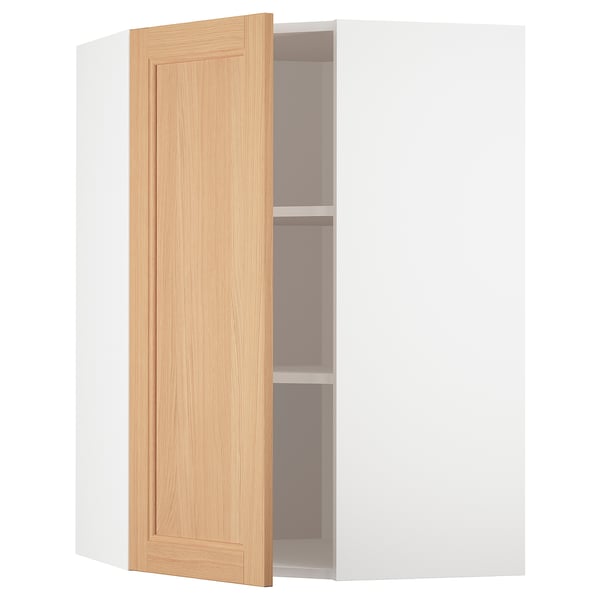 Ikea METOD white oak cabinet, open, corner design.