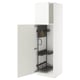 White METOD kitchen cabinet with modern design, glossy finish, open door revealing pull-out organisers.