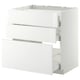 White METOD kitchen cabinet, glossy finish, rectangular shape, with three drawers.