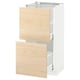 A white METOD kitchen cabinet with two light ash wood drawers.