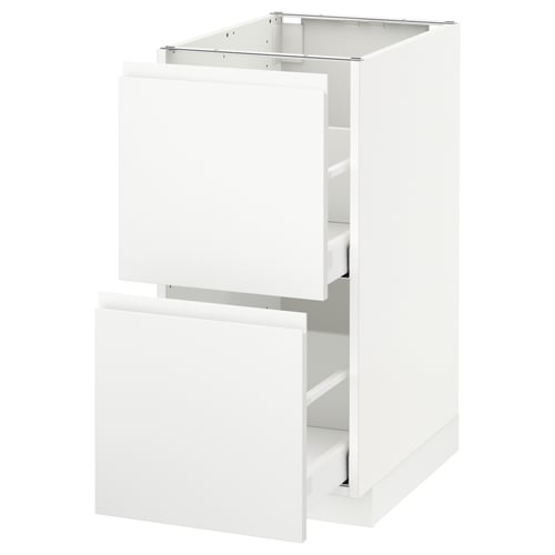 White modern kitchen cabinet, METOD series, with sleek minimalist handles, 4 smooth drawers.