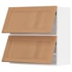 METOD kitchen cabinets in oak. Two wall-mounted units with lift-up doors, natural wood grain, white interiors.