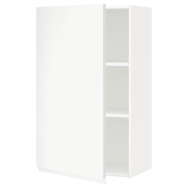 White modern kitchen cabinet, METOD series, with adjustable shelves, minimalist design, matte white finish.