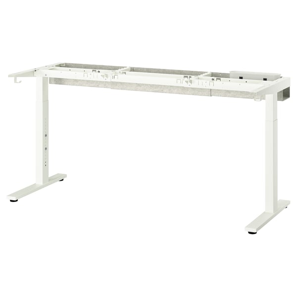 MITTZON white underframe, adjustable, steel & felt, rectangular, desk base with cable management.