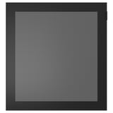 MÖRTVIKEN metal cabinet, dark grey, square, with perforated door for ventilation and remote signal access.
