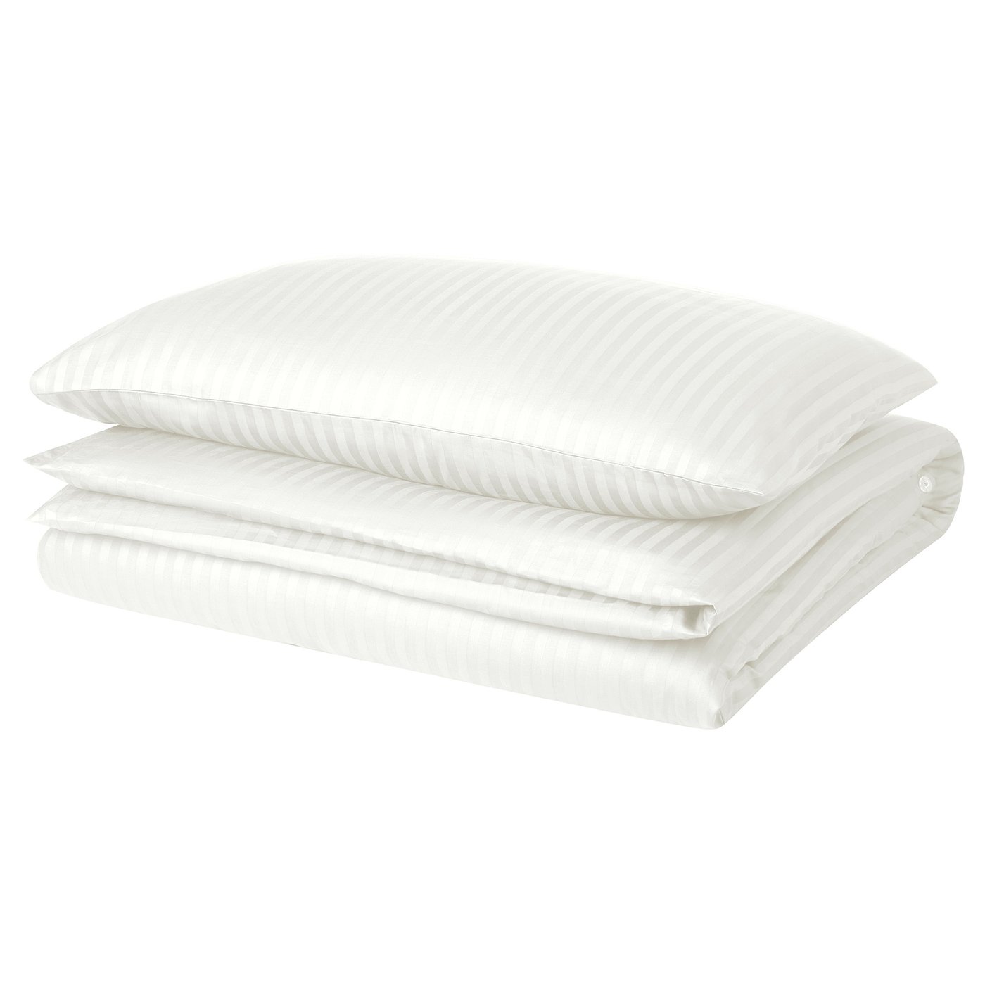 A white NATTJASMIN duvet cover set with subtle stripes, made of cotton and lyocell, neatly folded.