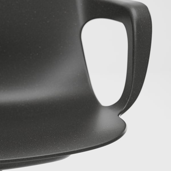 Close-up of robust, matte black chair handle, showcasing smooth finish and sturdy design.