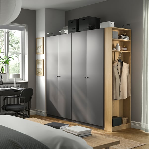 PAX / FORSAND Wardrobe combination, dark grey dark grey/oak effect, 220x60x201 cm