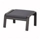 Modern grey POÄNG footstool, cushioned, angular black wooden frame, sleek and minimalist design.