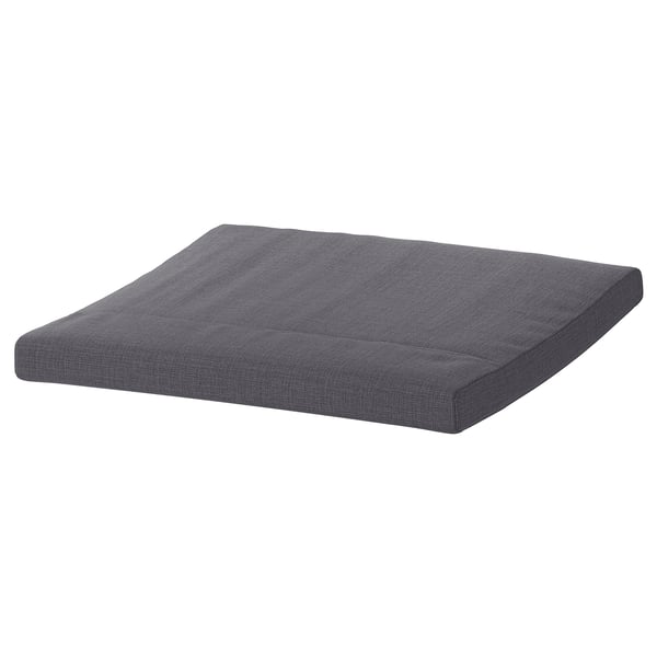 POÄNG cushion: grey, soft, square, thick, dark, versatile seat enhancer.