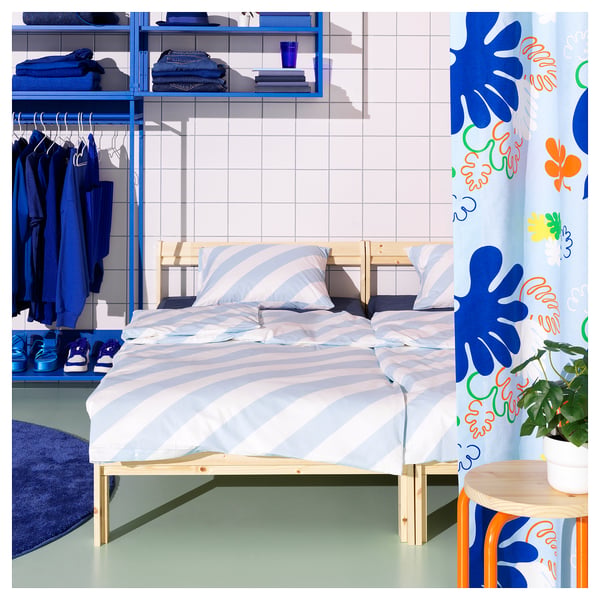 SLÖJSILJA Duvet cover and pillowcase, light blue/white/stripe, 150x200/50x80 cm