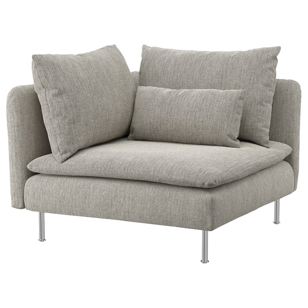 SÖDERHAMN chair in grey, upholstered with textured fabric, featuring deep seats and high legs, perfect for comfort and modern decor.