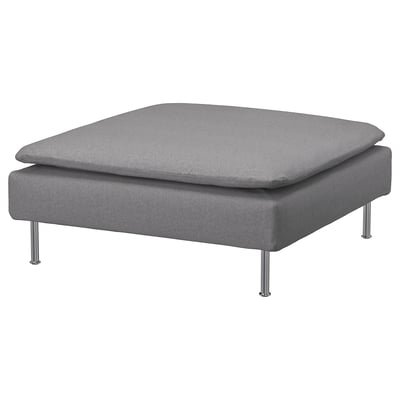 The SÖDERHAMN footstool a grey washable cover with a modern square shape and metal legs.