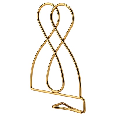 Gold SPAJL bookend. Wire-structured, golden, shaped with intertwined loops and base, practical and decorative.