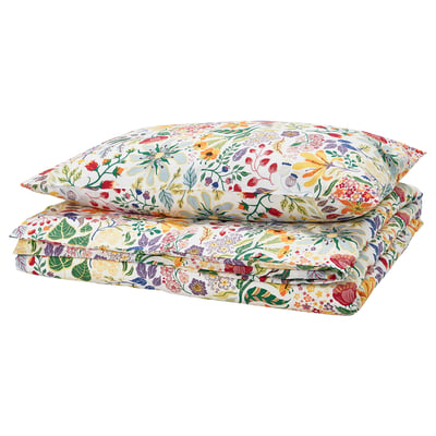 Floral duvet set, STRANDLUMMER. Bright colours, cotton. Square shape. Flower pattern design.