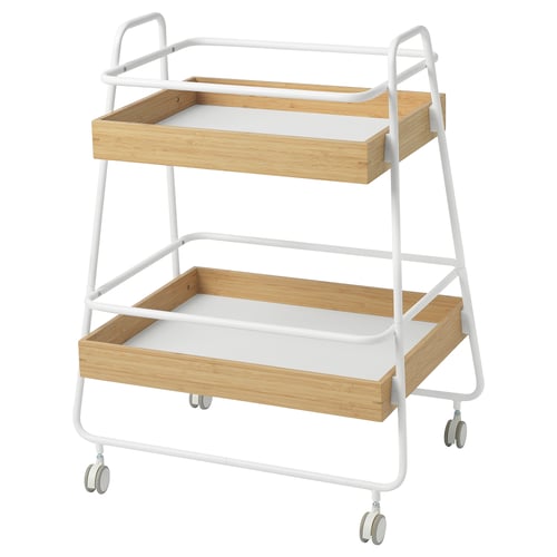 A white SVENARUM trolley with wooden shelves, suitable for storage and transport.