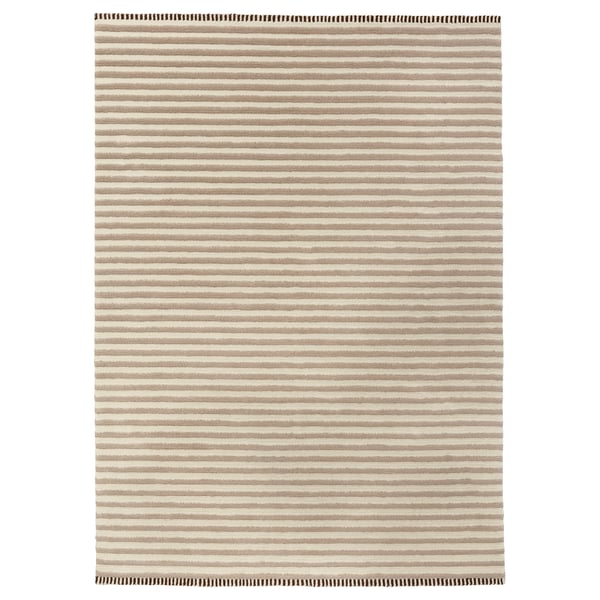 TÅGSPÅR rug: beige-white stripes, wool, rectangular, 3d effect.