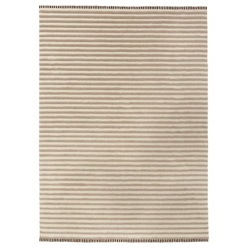 TÅGSPÅR rug: beige-white stripes, wool, rectangular, 3d effect.