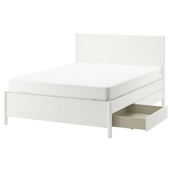 TONSTAD off-white bed with drawers, minimalist design.