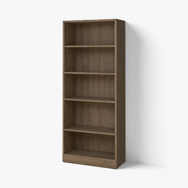 Dark brown oak veneer bookcase, 4 adjustable shelves, classic design.