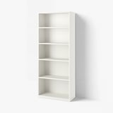 A white TONSTAD bookcase with four adjustable shelves, designed for versatile storage.