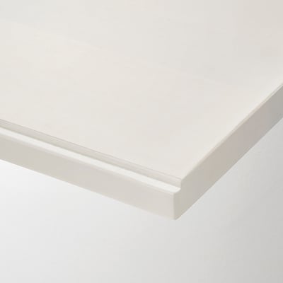 Smooth, sleek white wall shelf with bevelled edge.