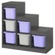 TROFAST storage unit with grey frame, lavender & white boxes, stackable, modular, kids storage solution.