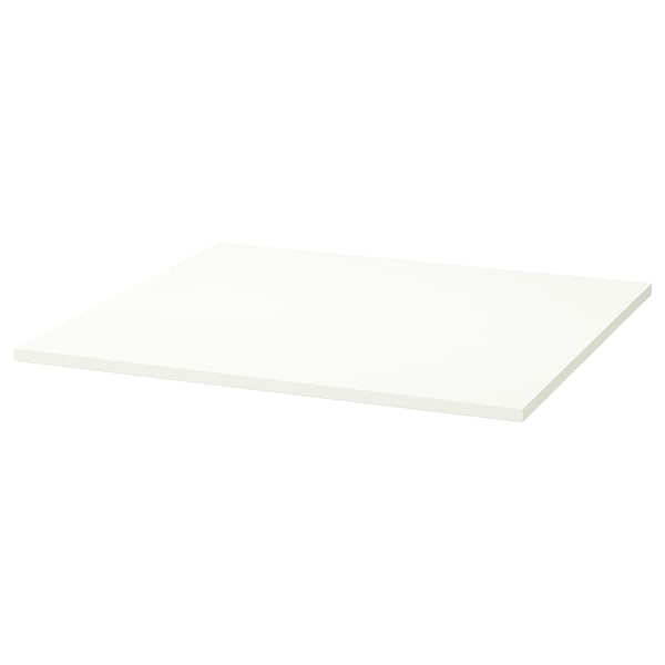 TROTTEN white rectangular table top with smooth melamine surface and plastic edging.