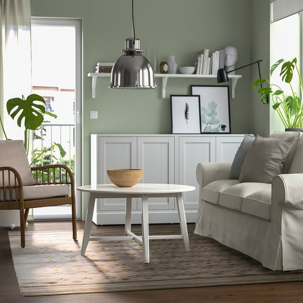 Grey & cream VÄGNÄT rug in living room, easy to clean, adds warmth.