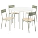 IKEA VIHALS round table set in white and green with 4 chairs, light wood seats, metal frames. Minimalist design suitable for small spaces.