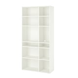 A white ikea VIHALS storage unit, a tall and rectangular shelf with 10 cubes, allowing for both display and hidden storage.