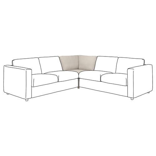 VIMLE corner sofa, neutral tone, minimalist design, comfy cushions, clean lines.