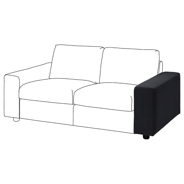 Modern 2-seat sofa, VIMLE, black & white, worn fabric & corduroy, low back & armrests, clean lines.