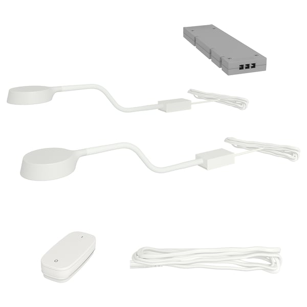 YTBERG cabinet light kit: 2 led lamps, remote, driver, power cord, bendable arms.