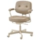 Alefjall tan leather office chair, with adjustable lumbar support, padded armrests, and five wheels, offering comfort and style for workspaces.