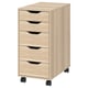 A light wood-colored ALEX drawer unit with five drawers on wheels for easy mobility.