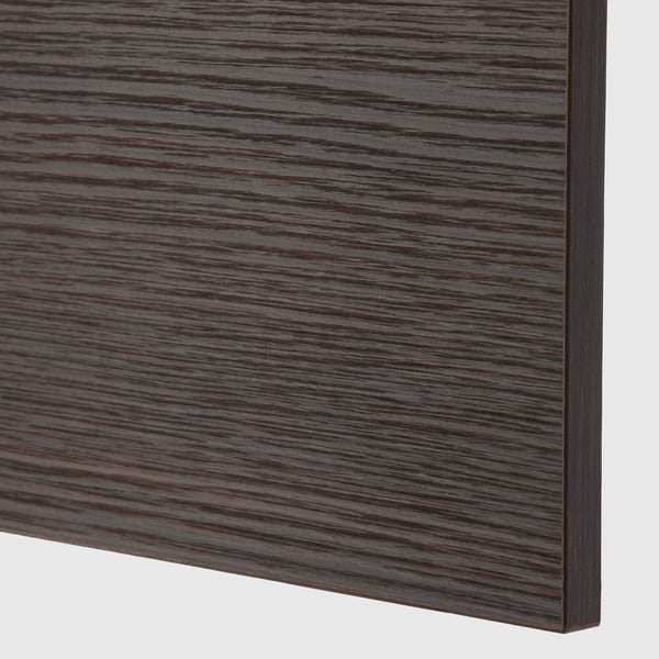Dark wood-patterned melamine surface, smooth and robust, showcasing durability and sleek design.