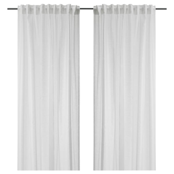 ASKKLOCKA white sheer curtains with rod pocket, made of 100% recycled polyester.